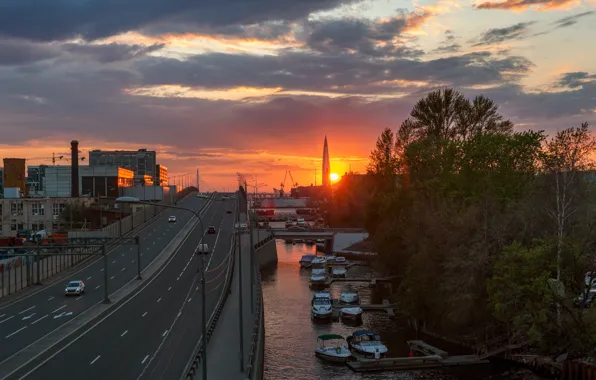 Облака, закат, мост, река, фото, Санкт-Петербург, Эдуард Гордеев, мост Бетанкура
