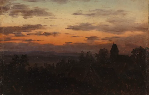 Картинка Пейзаж, Карл Густав Карус, 1830, при заходе солнца