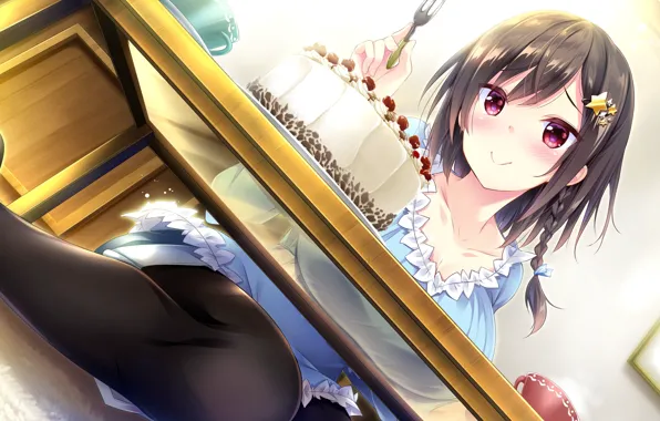 Девушка, Вилка, Торт, omoi o sasageru otome no melody