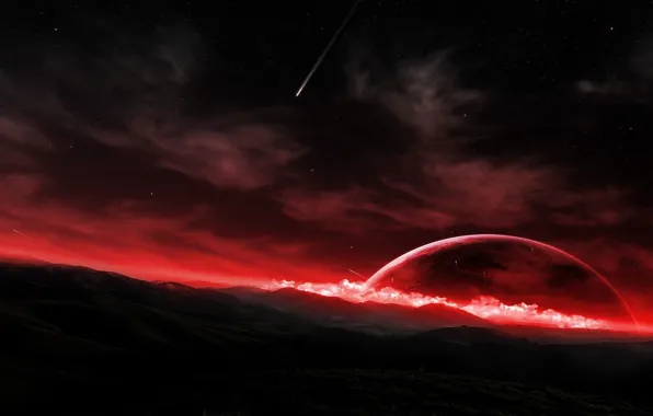 Картинка поверхность, метеор, красная планета