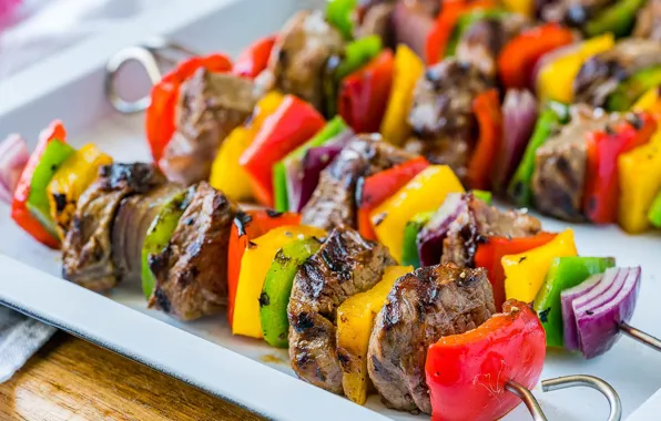 Мясо, перец, овощи, шашлык
