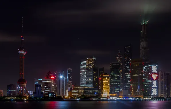 Картинка buildings, night, tower, city, sea