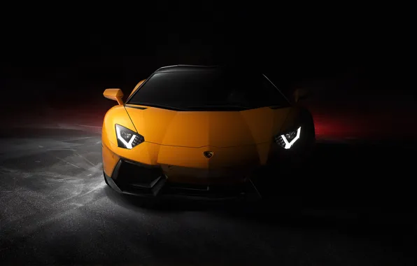 Желтый, фары, тень, Lamborghini, Front, Yellow, Aventador, Lamborghini Aventador