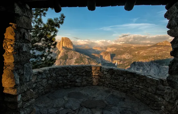 Картинка вид, долина, Калифорния, балкон, California, Национальный парк Йосемити, Yosemite National Park, панорамма