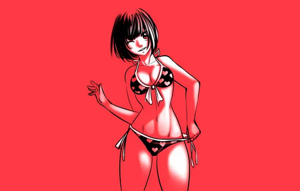 Girl, sexy, cleavage, boobs, anime, beautiful, red eyes, short hair