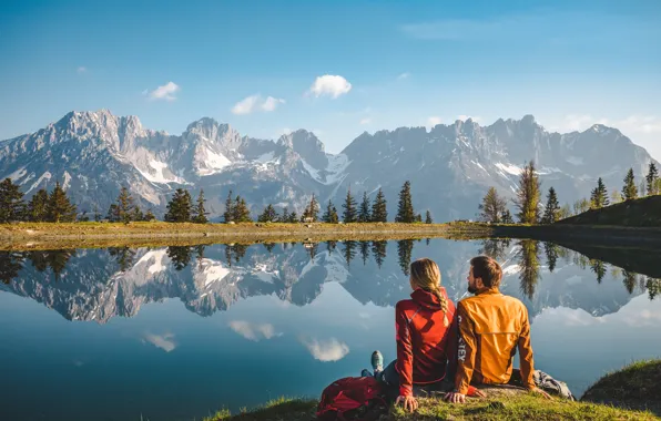 Девушка, Горы, Озеро, Австрия, Двое, Мужчина, Austria, Тироль