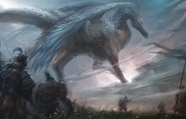 Трава, война, дракон, армия, арт