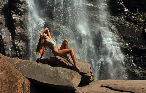 Sexy, nature, boobs, water, blonde, pose, bikini