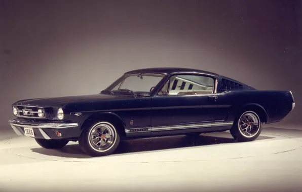 Синий, ретро, mustang, ford, мускулкар, 1966, fastback