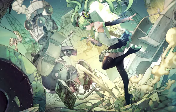 Девушка, Руины, Hatsune Miku, Vocaloid, Вокалоид, Хатсуне Мику