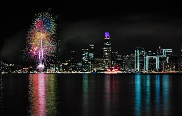 City, night, fireworks