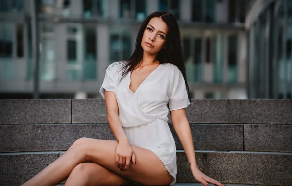 Girl, Model, long hair, dress, legs, photo, blue eyes, lips