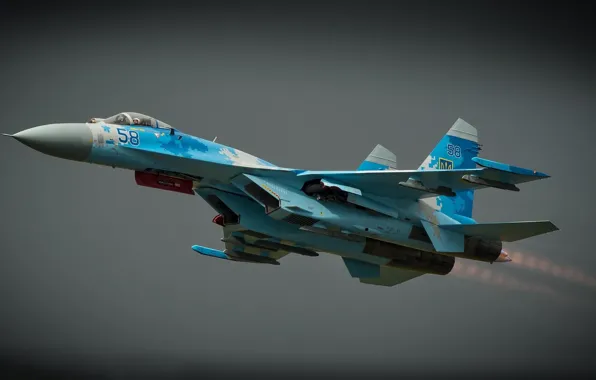 Картинка небо, полёт, боевой самолёт, Sukhoi Su-27P1M