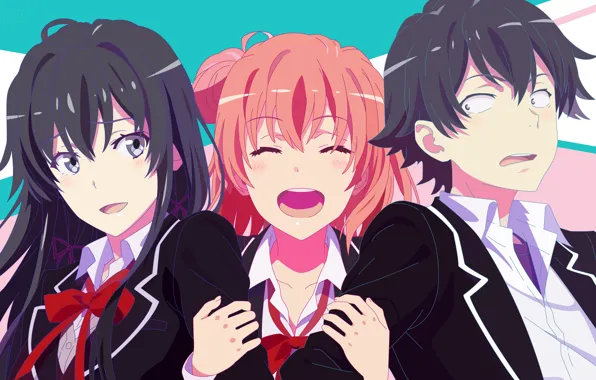 Девушки, парень, anime, art, yuigahama yui, yukinoshita yukino, oregairu, hikigaya hachiman