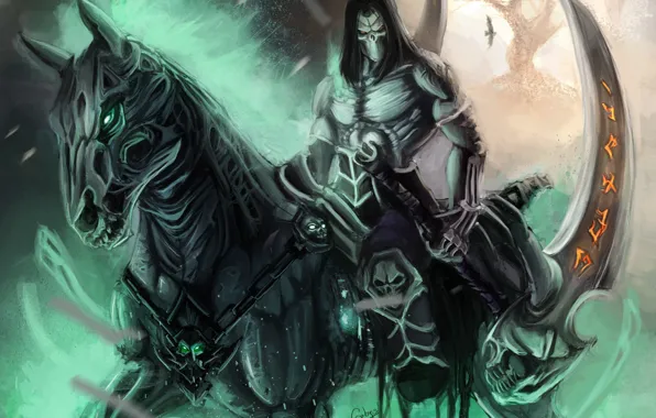 Skull, game, undead, Darksiders, blade, death, horse, warrior