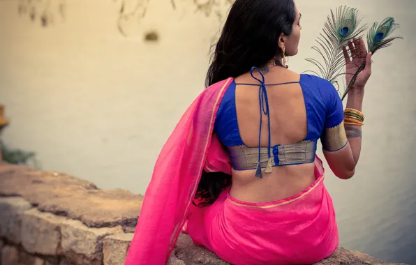 Girl, fashion, figure, model, pose, indian, back view, saree