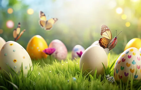 Картинка цветы, яйца, весна, colorful, Пасха, happy, flowers, spring