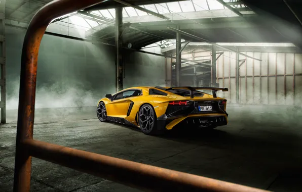 Картинка авто, желтый, обои, Lamborghini, суперкар, задок, Aventador, ламборгини