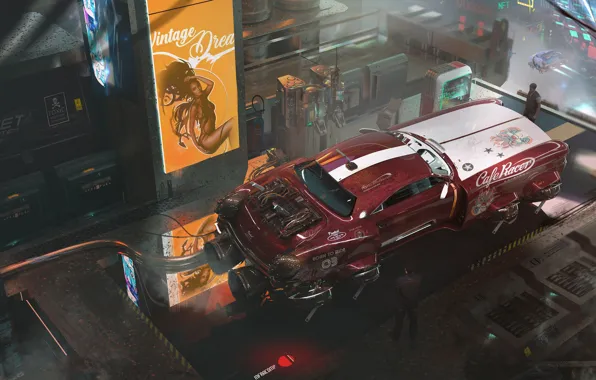 Race car, futuristic, cyberpunk, art, car