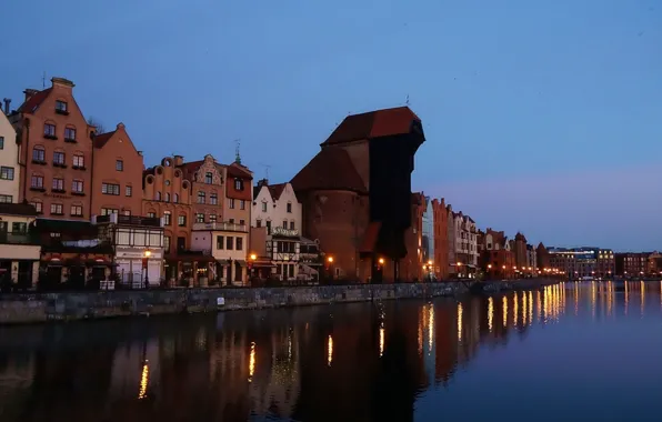 City, river, building, poland, gdańsk, motlawa