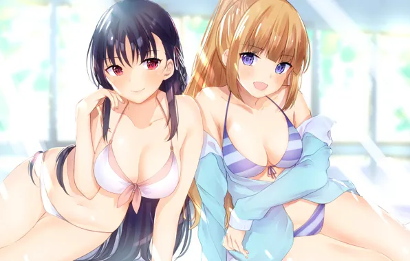 Girl, sexy, cleavage, long hair, boobs, anime, beautiful, red eyes