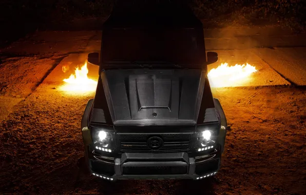 Картинка Mercedes, Carbon, AMG, Black, Exhaust, Flames, G65