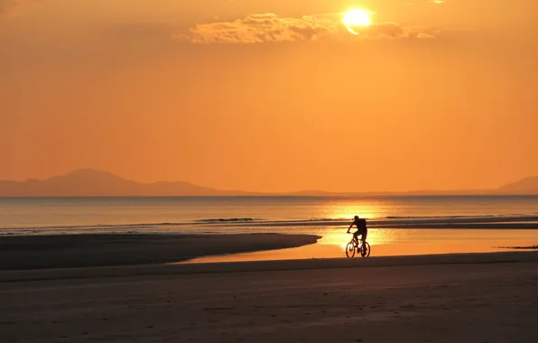 Картинка море, пляж, велосипед