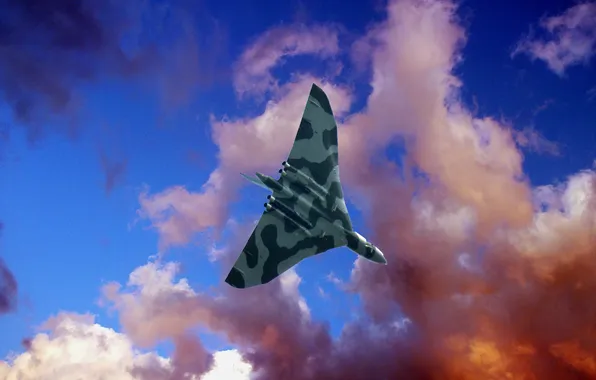 Небо, облака, Avro Vulcan, Авро «Вулкан», «летающее крыло», британский стратегический бомбардировщик средней дальности