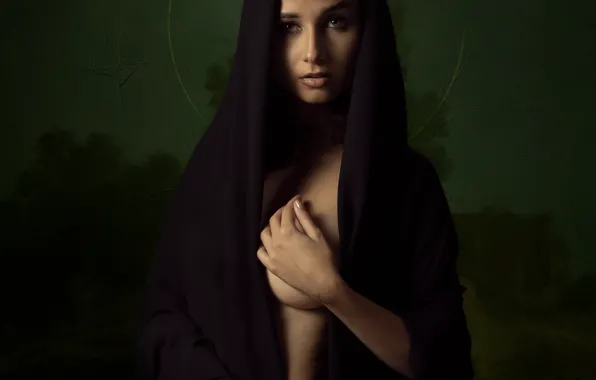 Картинка взгляд, девушка, руки, накидка, Catalin Arcu
