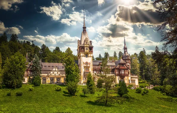 Картинка облака, замок, Карпаты, Румыния, Peles Castle