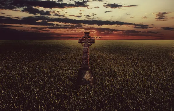 Картинка поле, трава, крест, Celtic Cross, Кельтский крест