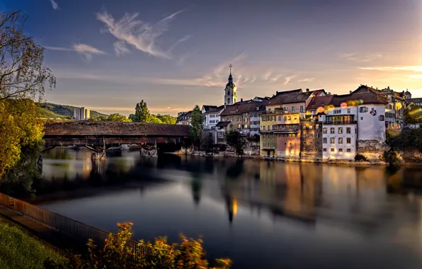 Картинка мост, река, здания, дома, Швейцария, Switzerland, Aare River, Olten