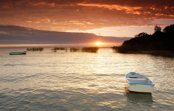 Солнце, природа, восход, лодки, Африка, погода, Зимбабве, озеро Малави