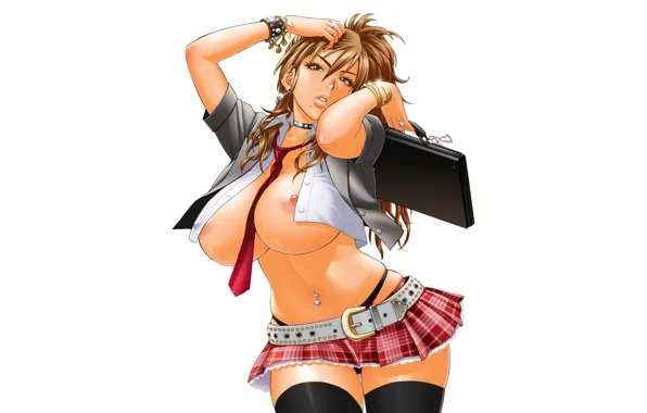 Girl, sexy, lingerie, pantsu, school uniform, panties, long hair, nipples