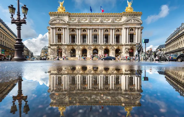 Картинка отражение, Франция, Париж, театр, опера