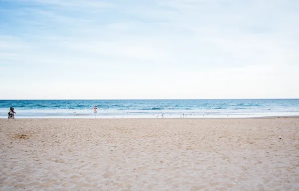 Картинка песок, море, пляж, небо, вода, океан, горизонт