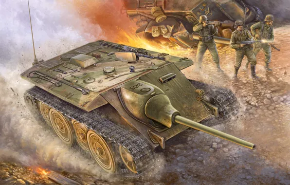 Картинка war, art, painting, ww2, German E10 Tank Destroyer
