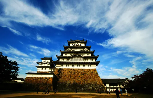 Небо, Япония, Japan, Himeji Castle, замок Белой Цапли