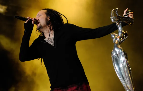 Мужчина, микрофон, борода, Music, дреды, стойка, Korn, Nu metal