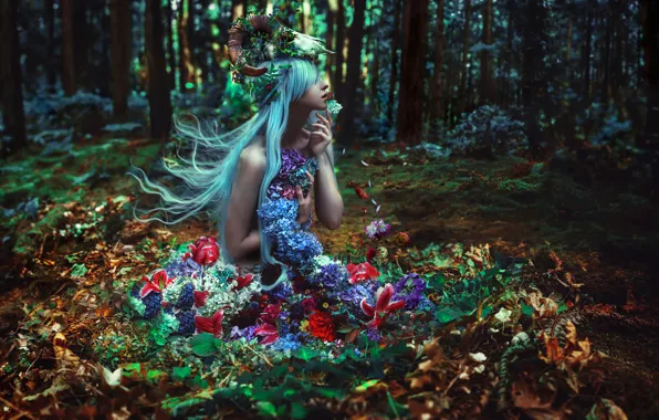 Лес, девушка, цветы, Kindra Nikole, Of Withering Abundance