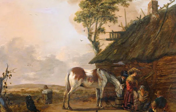 Масло, картина, Пёстрая Лошадь, Ян Вуверман