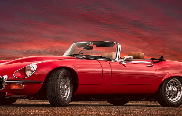Картинка красный, спорткар, Jaguar E-Type, Jaguar XK-E