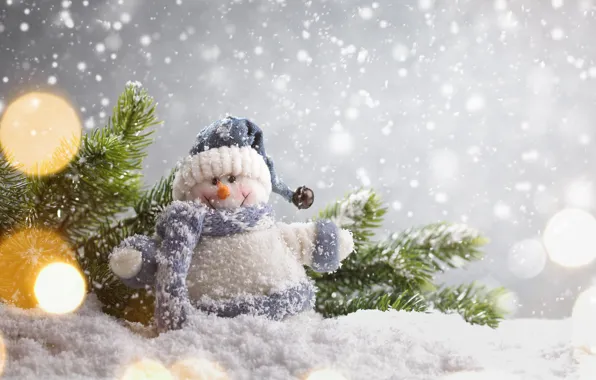 Картинка зима, снег, Новый Год, Рождество, снеговик, Christmas, winter, snow