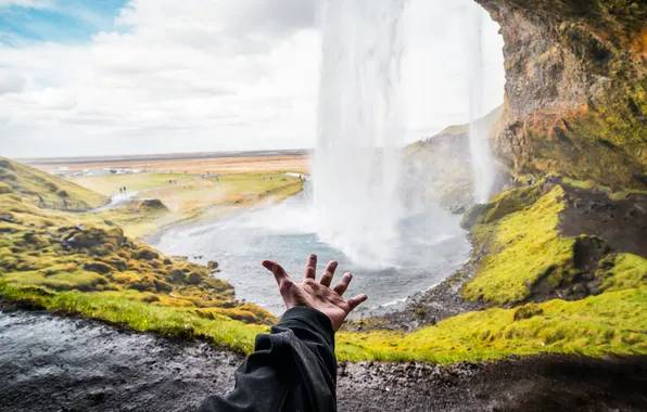 Waterfall, hand, wonder