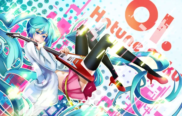 Девушка, гитара, арт, vocaloid, hatsune miku, no.734