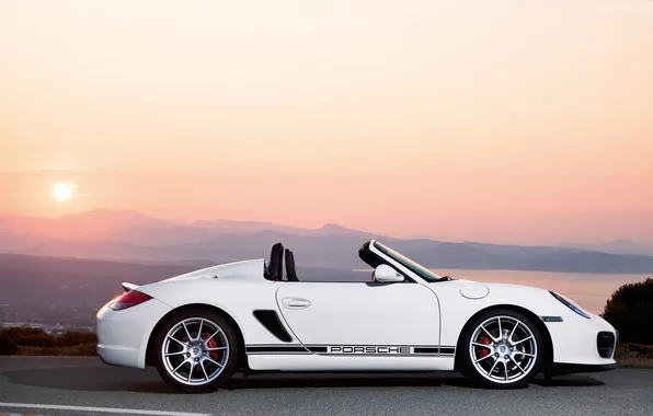 Porsche, spider, панорама, кабриолет, white car, boxter