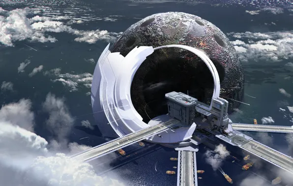 Небо, облака, платформа, Mid-sea Station