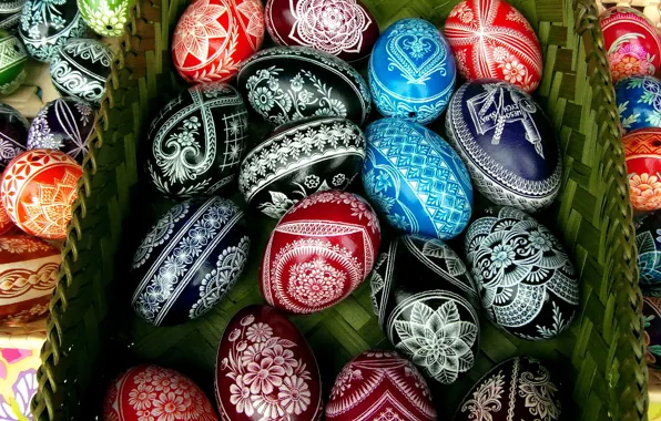 Праздник, узор, яйца, весна, Пасха, красные, ящик, орнамент