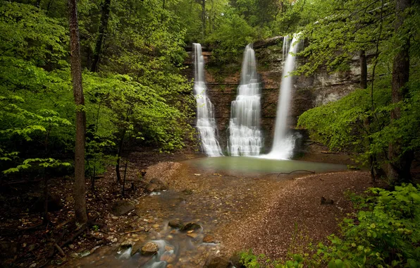 Лес, скала, водопад, Arkansas, Арканзас, Triple Falls, Buffalo National River Park