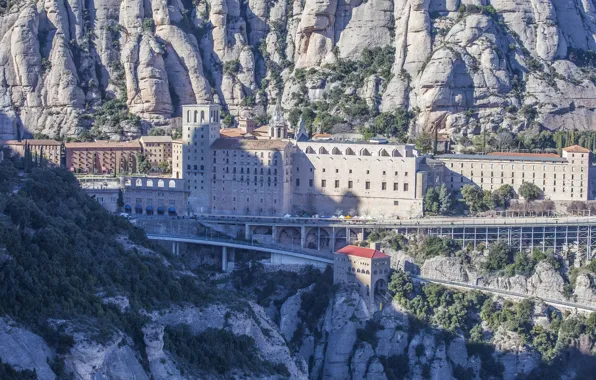Горы, скалы, Испания, Spain, Каталония, Catalonia, Монастырь Монсеррат, Santa Maria de Montserrat